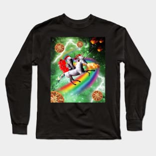 Christmas Cat Santa Riding Unicorn, Space Pizza Funny Long Sleeve T-Shirt